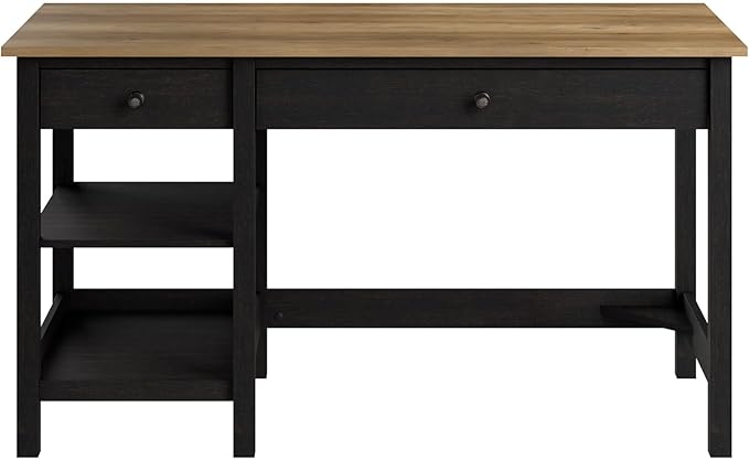 Bush Furniture Mayfield 54W Computer Desk with Shelves in Vintage Black and Reclaimed Pine| Table and Storage for Home Office Workspace