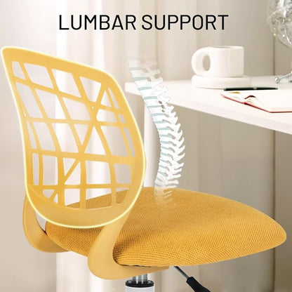 Kids Desk Chair, Fabric Office Chair Armless Small Mid Back Swivel Children Computer Task Chair Ergonomic Height Adjustable Study Chairs with Swivel Padded Cushion and Rolling Wheels, Yellow