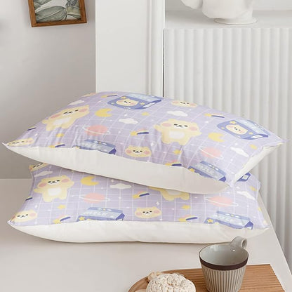 Kawaii Bear Comforter Queen Size,Cartoon Bear Comforter Set for Kids Teens Girls,3Pcs Bedding Set Printed Comforter with 2 Pillowcases,Down Alternative,Soft and Lightweight(Purple，Queen Size)