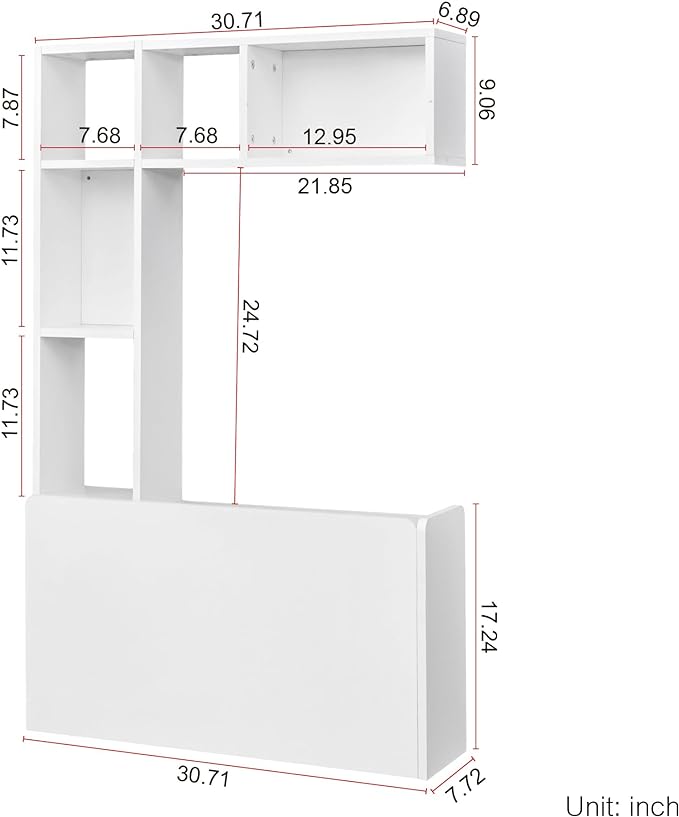 DMAITH Wall Mounted Desk, White Folding Desk for Small Spaces, Hidden Pull Down Floating Writing Desk with Storage Shelf for Home Office