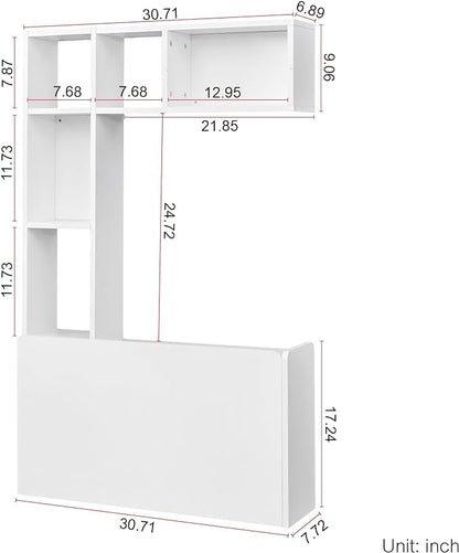 DMAITH Wall Mounted Desk, White Folding Desk for Small Spaces, Hidden Pull Down Floating Writing Desk with Storage Shelf for Home Office