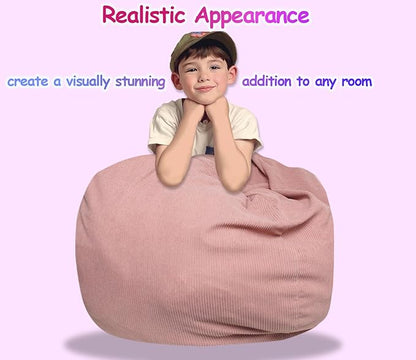 Beanbag Stuffed Animal Storage Organizer Cover Soft Premium Corduroy Removable Washable Stuffable Keep Room Clutter Plush Toys Storage (No Beans) XX-Large