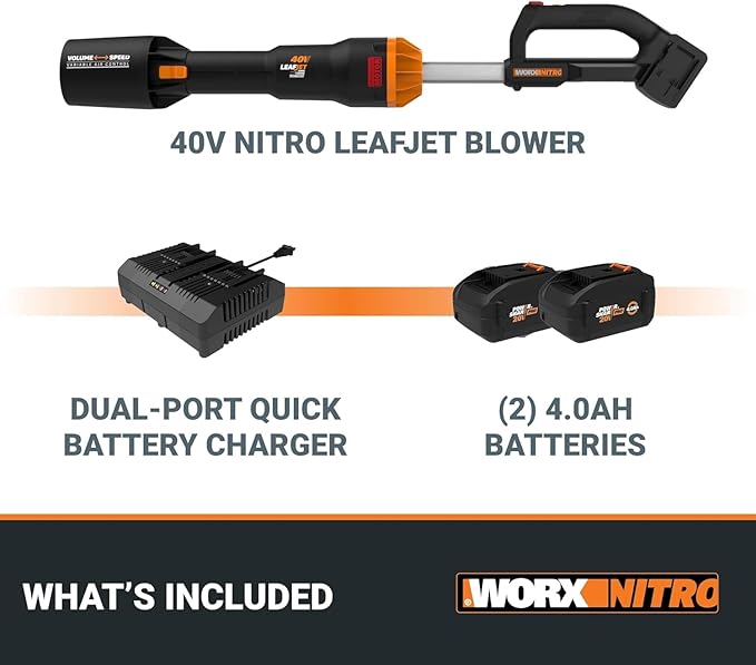 WORX Nitro 40V LEAFJET WG585 Leaf Blower Cordless with Battery & Charger, PowerShare, Blowers for Lawn Care Up to 165 MPH 620 CFM, Lightweight with High-Power Turbine Fan and Brushless Motor