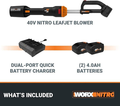WORX Nitro 40V LEAFJET WG585 Leaf Blower Cordless with Battery & Charger, PowerShare, Blowers for Lawn Care Up to 165 MPH 620 CFM, Lightweight with High-Power Turbine Fan and Brushless Motor