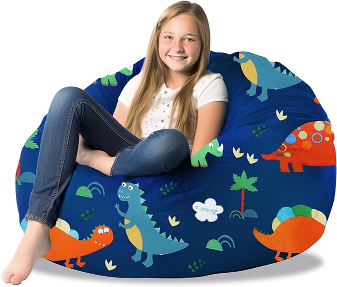 Stuffed Animal Storage Bean Bag Chairs(No Filler) Toy Organizer Bags Chair Cover for Kids Cotton Canvas Beanbag with Zipper Organizing Keep Room your Plush Toys and More Organized