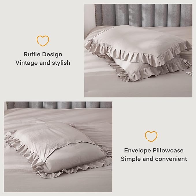 Andency California King Comforter Set Wheat (104x96Inch), 3 Pieces Cal King Ruffle Comforter, Oversized Farmhouse Shabby Chic Bed Comforter, Lighteweight and Soft Microfiber Bedding Set