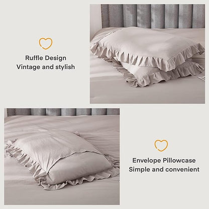 Andency California King Comforter Set Wheat (104x96Inch), 3 Pieces Cal King Ruffle Comforter, Oversized Farmhouse Shabby Chic Bed Comforter, Lighteweight and Soft Microfiber Bedding Set