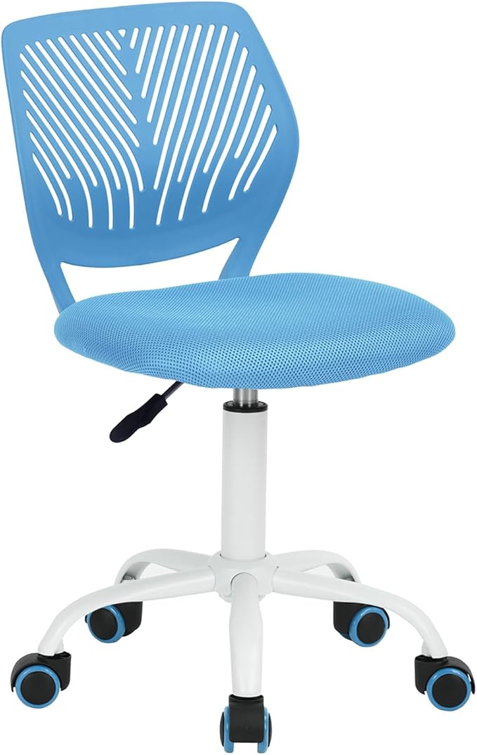 FurnitureR Desk Chair Small Study Chairs Armless for Child Kids Teens, Swivel Rolling Lightweight Task Chair with Wheels and Mesh Padded Cushion, Blue