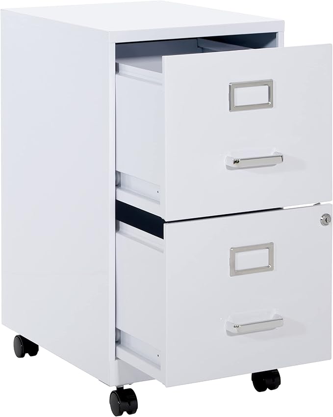 OSP Home Furnishings 2 Drawer Mobile Locking Metal File Cabinet, White