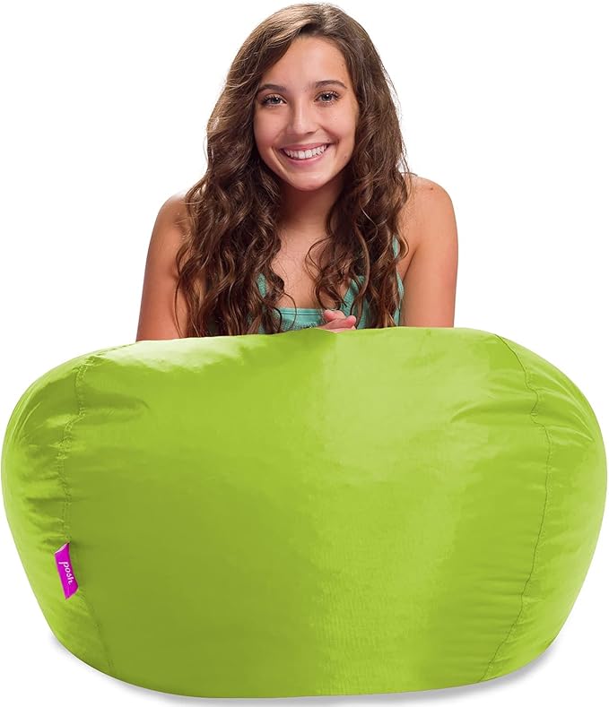 Posh Creations Structured Comfy Seat for Playrooms and Bedrooms, Large Bean Bag Chair, 100in Round Classic Bean Bag, Lime