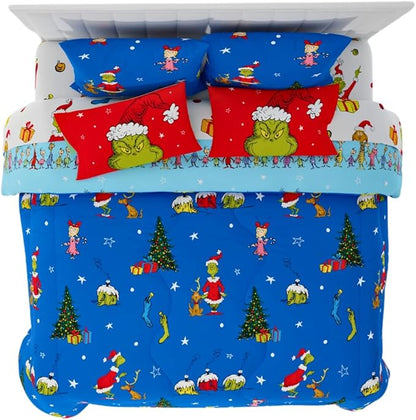 Franco Grinch by Dr. Seuss Holiday & Christmas Bedding Super Soft Comforter and Sheet Set with Sham, 7 Piece King Size (Official Dr. Seuss Product)