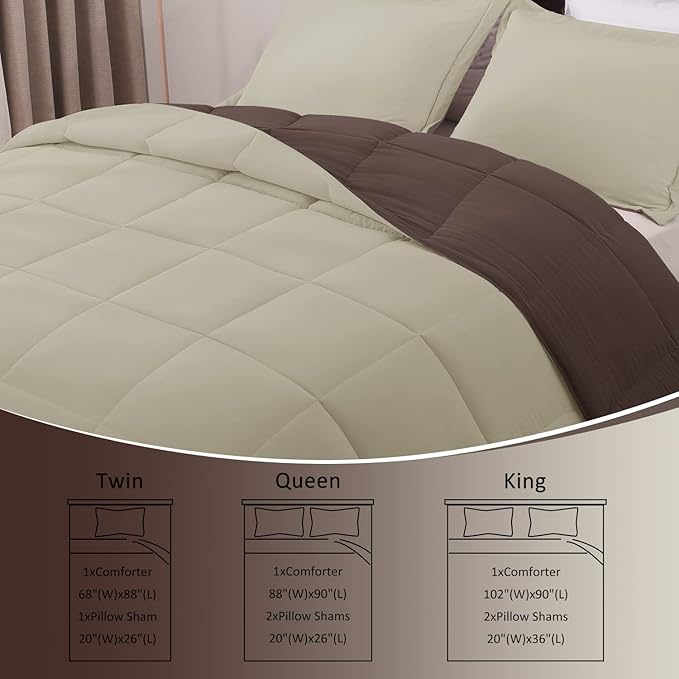 Basic Beyond Twin Comforter Set for Girls and Boys - Fluffy Twin Bed Comforter Set for All Seasons - Reversible Kids Twin Comforter Set - 2 Pieces (1 Comforter + 1 Pillow Sham) - Brown/Ivory