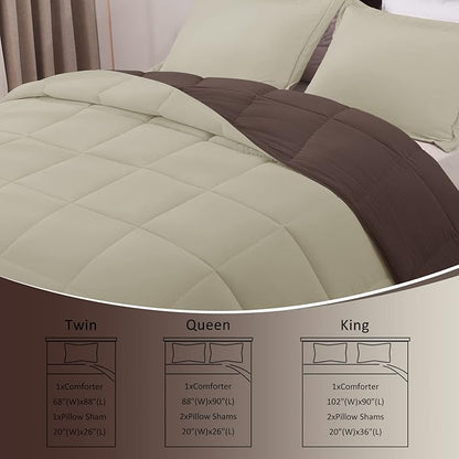 Basic Beyond Twin Comforter Set for Girls and Boys - Fluffy Twin Bed Comforter Set for All Seasons - Reversible Kids Twin Comforter Set - 2 Pieces (1 Comforter + 1 Pillow Sham) - Brown/Ivory