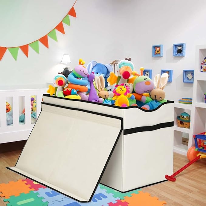 VICTOR'S Kids Toy Box Chest - Extra Large Lightweight Collapsible Toy Storage Organizer Boxes Bins Baskets for Kids, Boys, Girls, Nursery Room, Playroom, Closet (Beige)
