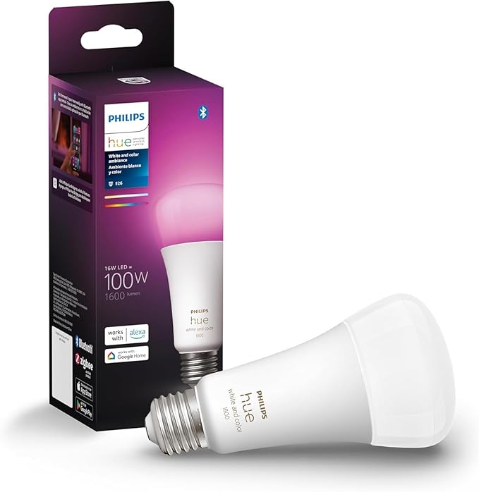 Philips Hue Smart 100W A21 LED Bulb - White Ambiance Warm-to-Cool White Light - 1 Pack - 1600LM - E26 - Indoor - Control with Hue App - Works with Alexa, Google Assistant and Apple Homekit