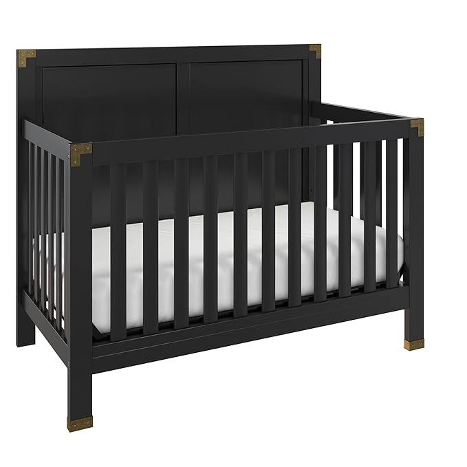 Baby Relax Miles 5-in-1 Convertible Crib, Solid Pine Wood, Black