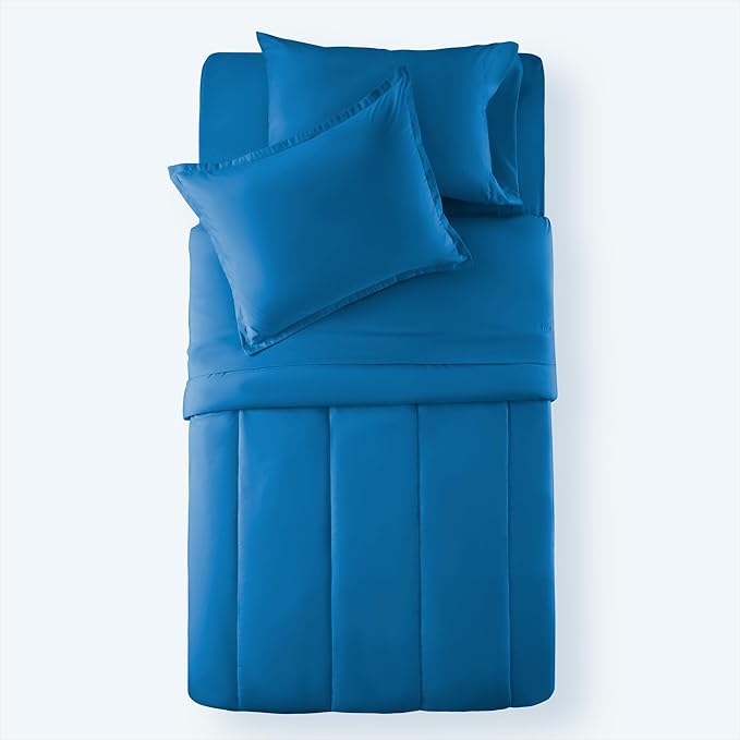 SLEEP ZONE Kids Twin Bedding Comforter Set - Super Cute & Soft Kids Bedding 5 Pieces Set with Comforter, Sheet, Pillowcase & Sham (Blue)