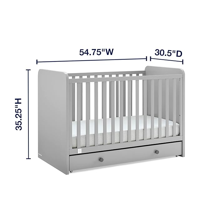 GAP babyGap Graham 4-in-1 Convertible Crib with Storage Drawer - Greenguard Gold Certified, Grey/Dark Grey