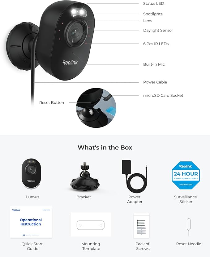 REOLINK Wireless Outdoor Security Camera Lumus 2K(Black), 4MP Spotlight Color Night Vision, 2.4/5GHz Dual-Band WiFi Plug in Camera, Smart Person/Vehicle/Animal Detection, Two-Way Talk, Local Storage