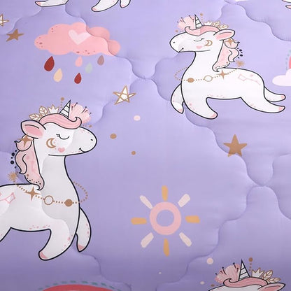 Wajade Kids Purple Unicorn Comforter Set Bed in A Bag Full Size 7 Piece Cute Unicorn Rainbow Clouds Bedding Set for Girls (1 Comforter, 1 Flat Sheet, 1 Fitted Sheet, 2 Pillowcase and 2 Pillow Sham)