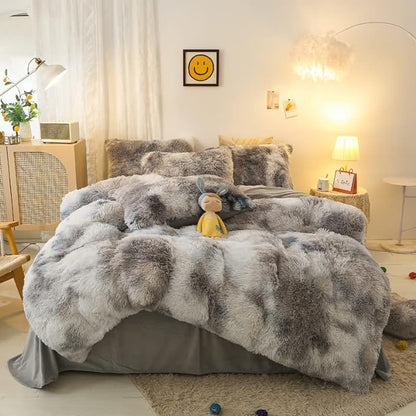 Faux Fur Kids Girls TD Black Comforter Sets Queen - 3PC Bed Set Warm Comfortable Soft Plush Flannel Velvet Fluffy Fuzzy Bedding（Comforter x 1 Pillowcases x 2）