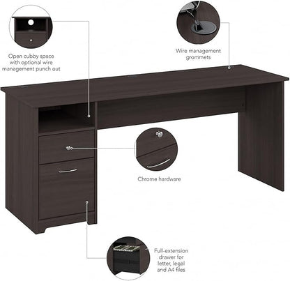 Bush Furniture Cabot Desks for Home Office with Storage and Chrome Hardware | Elegant Computer Table with Drawers, 72W, Heather Gray