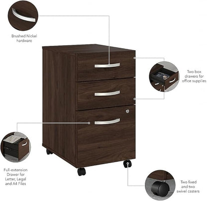 Bush Business Furniture HYF216BWSU-Z Hybrid 3-Drawer Mobile File Cabinet, Letter/Legal, Black Walnut, 20-Inch