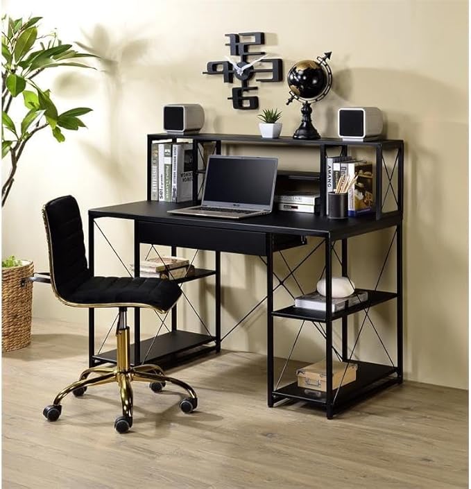 Acme Amiel Wooden 1-Drawer Writing Desk with Small Hutch in Black