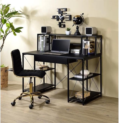 Acme Amiel Wooden 1-Drawer Writing Desk with Small Hutch in Black