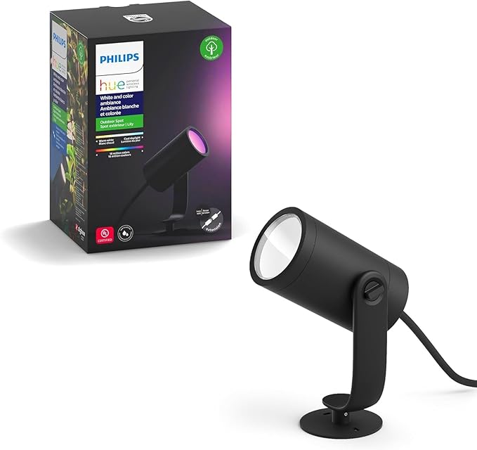 Philips Hue Lily Outdoor Smart Spot Light - White & Color Ambiance LED Walkway Lights - Low Voltage Lighting - 1 Pack - Requires Bridge and Power Supply - Control with App and Voice - Weatherproof
