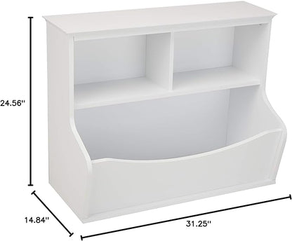 Amazon Basics Children's Multi-Functional 3 Shelf Bookcase and Toy Storage Bin, White, 14.84" D x 31.25" W x 24.56" H