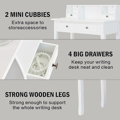 DMAITH Writing Desk with Hutch, 32 Inch Home Office Desk with Drawers, Study Table Computer Desk for Student, Makeup Dressing Table for Bedroom
