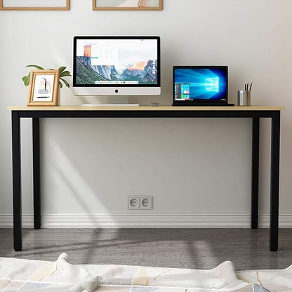SogesGame Teak Home Office Desk, 55 inch Modern Simple Computer Desk，Writing Study Corner Desk Laptop Table, Easy to Assemble