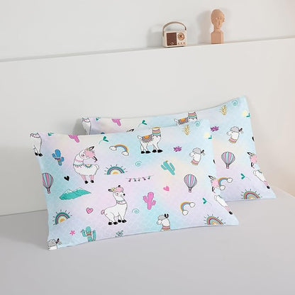 HOSIMA 3 Piece Cartoon Animal Llama Comforter,Cute Alpaca Toddler Comforter,Desert Cactus Plant King Size Comforter Set for Adults Kids,Fish Scales Comforter Rainbow Bedding Sets for Girls Boys.