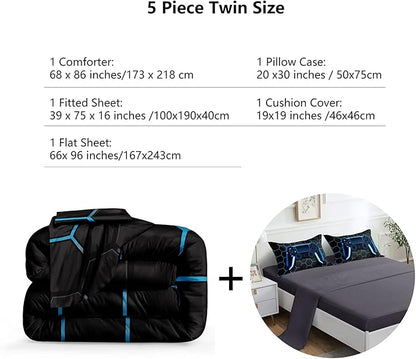 5 Pieces Gaming Bedding Set for Boys Gamer Comforter Set Twin Size,Game Controller Comforter for Boys Kids Teen 3D Gamepad Microfiber Bedding Sets 5 Pieces Bed in A Bag Sets-H50022,Twin