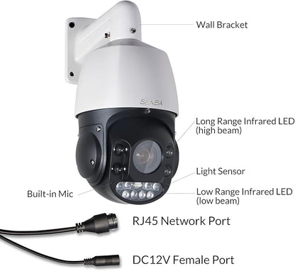SUNBA 4K 8MP PTZ Camera Outdoor, IP PoE+ Security Dome, 20X Optical Zoom, Two Way Audio &Built-in TF Card Slot, 24x7 Automatic PTZ Tour, Night Vision up to 328ft (405-D20X 4K)