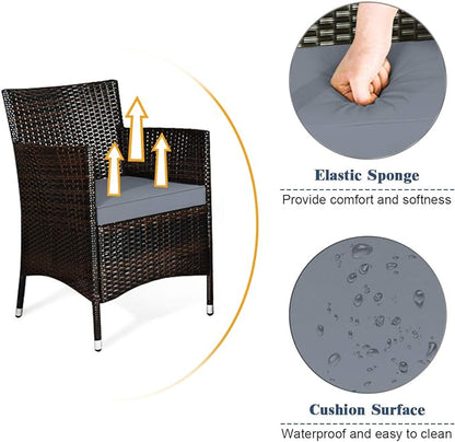 Goplus 4-Piece Rattan Patio Set, Outdoor/Indoor Wicker Conversation Set for Pool, Backyard, Lawn, Wicker Chairs and Sofa with Soft Cushion, Rattan Furniture with Tempered Glass Coffee Table