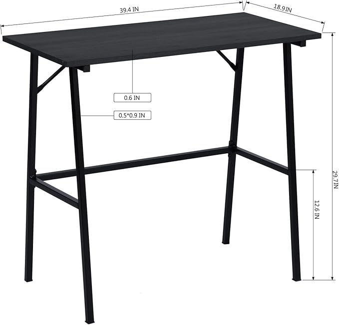 FurnitureR Home Office Computer Desk, Compact Writing Desk Study Desk with Metal Frame for Apartment, Dorm, Bedroom, Small Space (39.4 Inch, Black)
