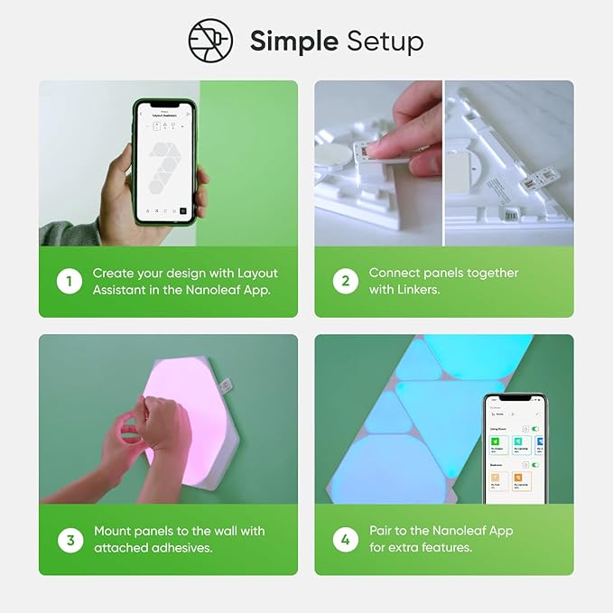 Nanoleaf Shapes WiFi and Thread Smart RGBW 16M+ Color LED Dimmable Gaming and Home Decor Wall Lights Smarter Kits (Triangles Smarter Kit (7 Pack)