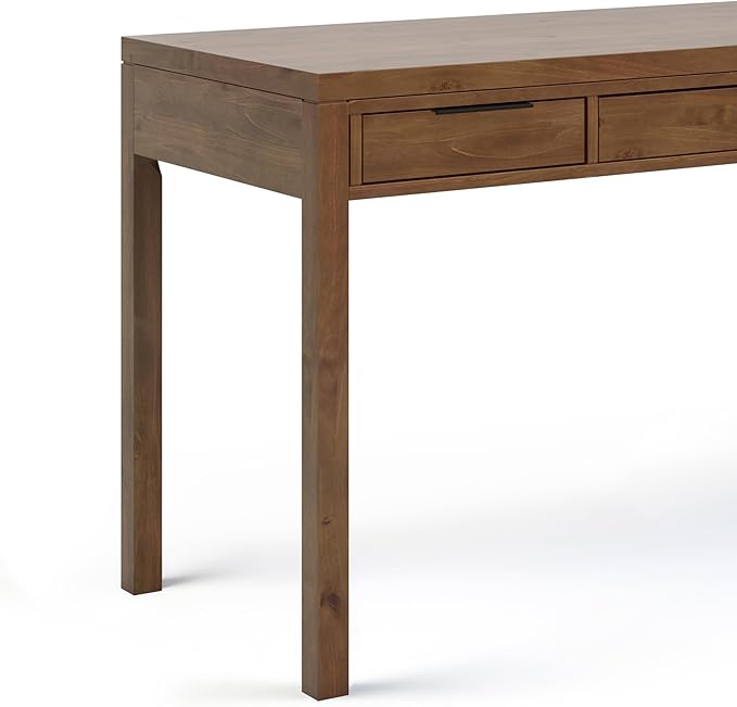 SIMPLIHOME Hollander SOLID WOOD 60 inch Wide Home Office Desk, Writing Table, Workstation, Study Table Furniture in Medium Saddle Brown with 2 Drawers