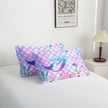 CVHOUSE Mermaid Comforter Set,Rainbow Mermaid Bedding Set for Girls Kids Teens,Rainbow Mermaid Comforter Mermaid Duvet Set Room Decor Quilt Set Queen Size