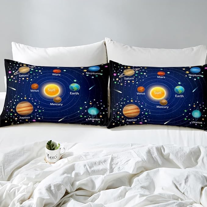 Erosebridal Kids Outer Space Comforter Set, Boys Starry Sky Galaxy Duvet Sets Queen Size Planet Space Down Comforter for Girls Teens Adult Bedroom Decor, Solar System Cosmos Bedding Set, Blue Purple