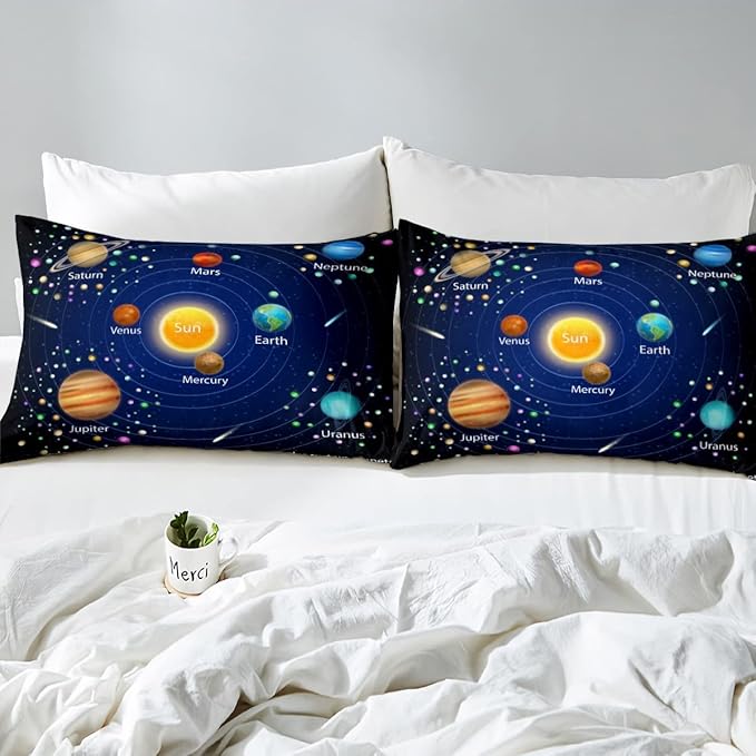 Erosebridal Kids Outer Space Comforter Set, Boys Starry Sky Galaxy Duvet Sets Full Size Planet Space Down Comforter for Girls Teens Adult Bedroom Decor, Solar System Cosmos Bedding Set, Blue Purple