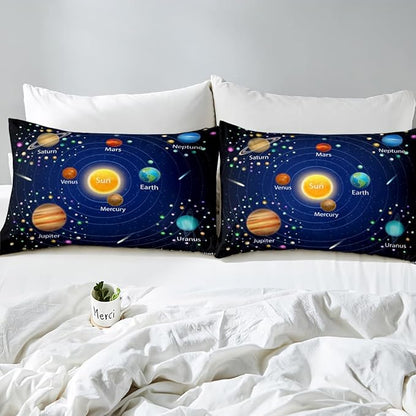 Erosebridal Kids Outer Space Comforter Set, Boys Starry Sky Galaxy Duvet Sets Full Size Planet Space Down Comforter for Girls Teens Adult Bedroom Decor, Solar System Cosmos Bedding Set, Blue Purple