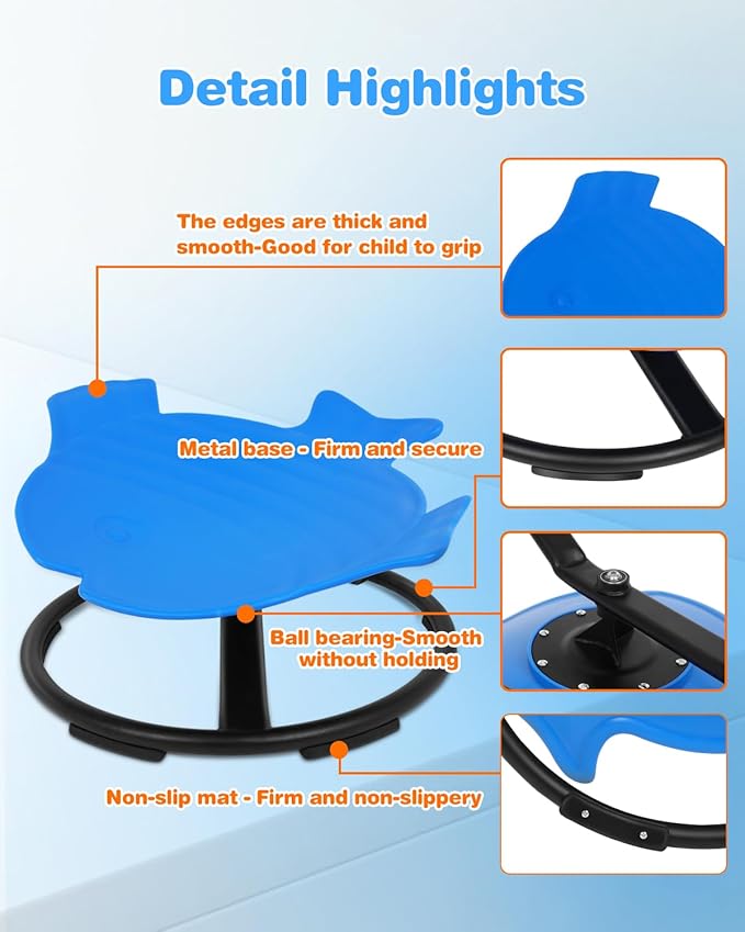 Kids Swivel Chair, Kids Sensory Swivel Chair, Seat and Spinning Swivel Chair for Autism kids Indoor, Dark Blue Sensory Chair Training Child’s Concentration and Improving Toddle’s Physical Fitness
