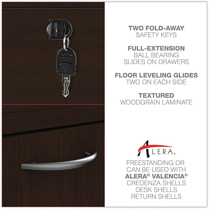 Alera ALEVA542822ES 15.63 in. x 20.5 in. x 28.5 in. Valencia Series 2-Drawer Full File Pedestal - Espresso