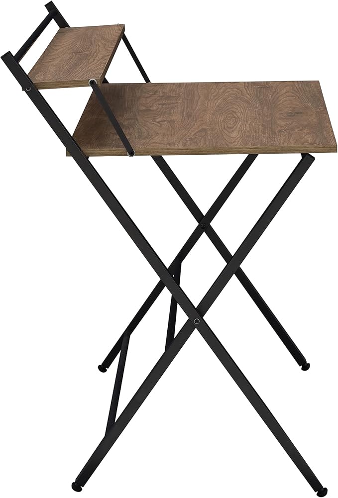 33" Foldable Computer, Space-Saving Compact Writing Desk, Folding Tray Mobile Workstation with Adjustable Levels Pads, Brown