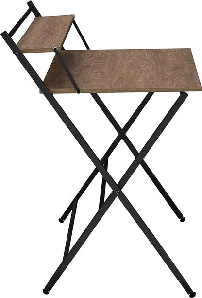 33" Foldable Computer, Space-Saving Compact Writing Desk, Folding Tray Mobile Workstation with Adjustable Levels Pads, Brown