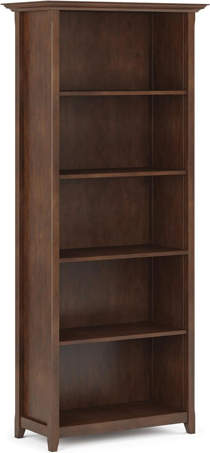 SIMPLIHOME Amherst SOLID WOOD 30 Inch Transitional 5 Shelf Bookcase in Russet Brown, For the Living Room, Study Room and Office
