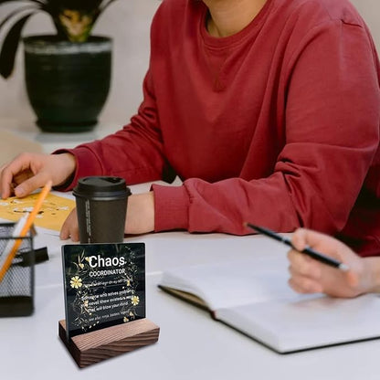Chaos Coordinator Gifts for Women Office Manager Gifts for Women Desk Accessories for Women Office Funny Chaos Coordinator Desk Sign Cute Desk Accessories Set for Women Office ads2 black